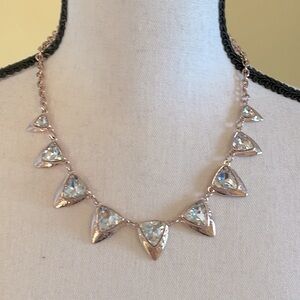 Rose Goldtone Necklace & Earrings Set with Clear Rhinestones